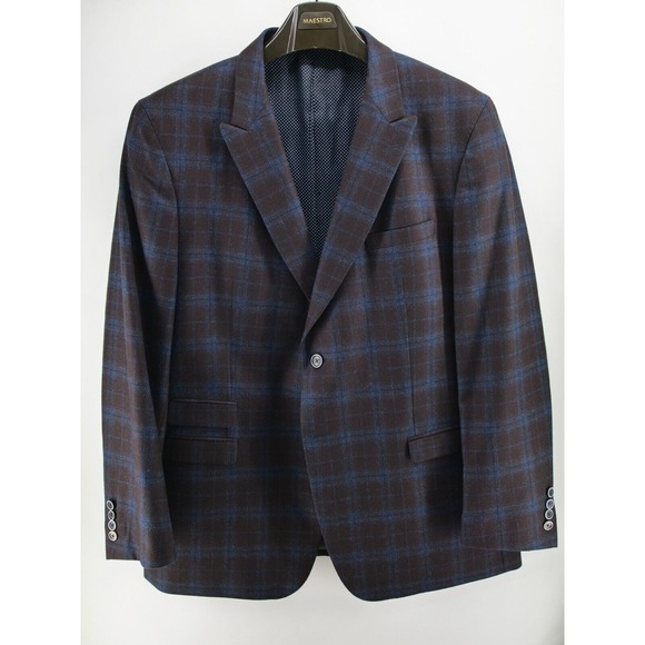Sand Mens Blazer EU 114 US 48 Blue‎ Plaid Super 110's Reda Wool Sport Coat
